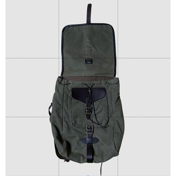Filson Tin Cloth RARE Backpack Green Rucksack Leather Made in USA Discontinued - Picture 3 of 9